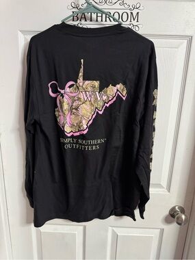 Simply Southern Outfitters Black Long Sleeve Tee with Pink & Camo WV Graphic